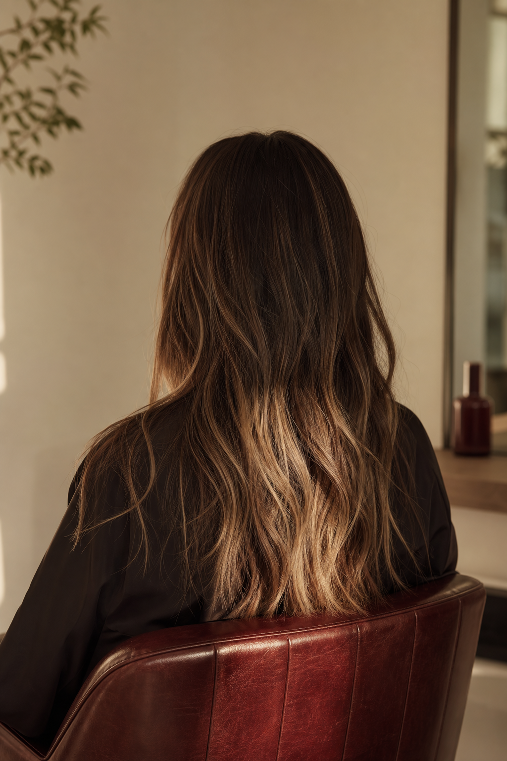 Long balayage styled from behind