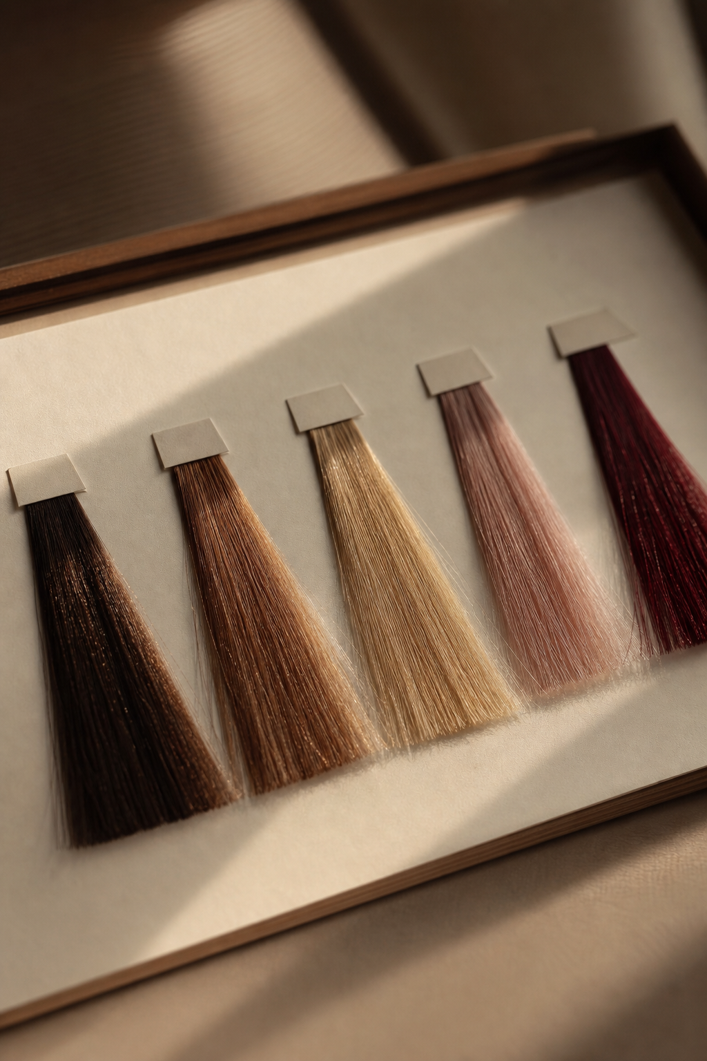 Hair colour swatches on a tray